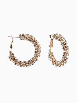 Серьги-кольца со стразами "Россыпь" d=3,5см, цвет белый в золоте