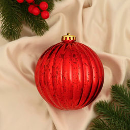 Ёлочный шар Винтаж, новогодний, d=11.5 см, полосы, красный