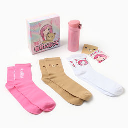 Подарочный набор термос и носки 3 пары KAFTAN Аниме, р. 37-39 (23-25 см)  фото 2