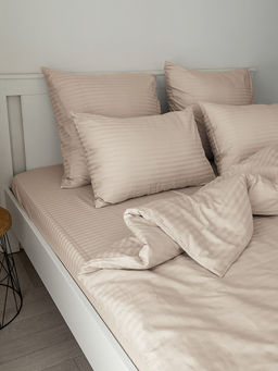 Пододеяльник сатин-страйп 145x210 бежевый сатин - Denastia фото 5