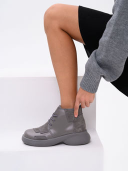 Ботинки 305.927gr.Серый замок замша+серый игуана+серый/байка