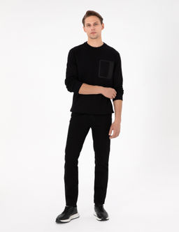 Siyah Regular Fit Bisiklet Yaka Sweatshirt