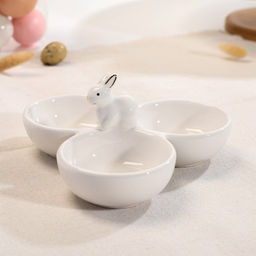 Менажница 3 ячейки Доляна Зайка в золотом, 16.5?7.5 см, доломит, белая