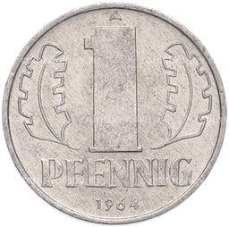 Монета 1 пфенниг 1964 года Восточная Германия (ГДР)