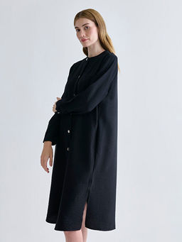 Bisiklet Yaka Keten G?r?n?ml? Elbise