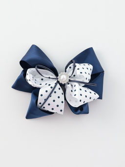 Цена за 6 шт. Бант для волос на резинке «Школьница», цветок и горошек, 13 см, сине-белый
