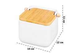 Банка для сыпучих продуктов 850 мл 14*12*11 см Белая + откидная бамбук.крышка, керамика - Elan gallery фото 10