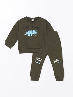 Bask?l? Erkek Bebek Sweatshirt ve E?ofman Alt 2li Tak?m