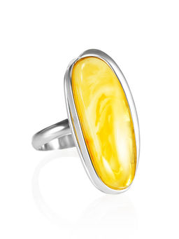 Кольцо с натуральным живописным янтарём Лагуна