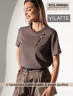 Нарядная футболка с принтом пайетками из премиального хлопка с эластаном - Vilatte фото 10