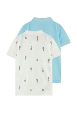 Ekru-Mavi 2li Erkek Cocuk %100 Pamuk Bask?l? Regular Kal?p Polo Yaka Orme T-Shirt TKDSS25TS00089 - Trendyolmilla фото 3