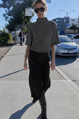 VESTIDO MIDI COMBINADO / Gris medio