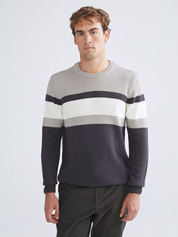 Bisiklet Yaka Uzun Kollu Renk Bloklu Erkek Triko Kazak