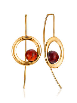 Яркие серьги-крючки Palazzo с коньячным янтарём