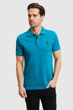 Erkek Slim Fit Polo Yaka Petrol Basic Ti__rt