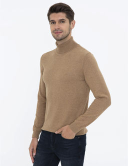 Camel Melanj Slim Fit Bal_k__ Yaka Basic Triko Kazak