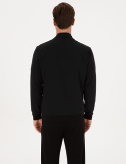 Siyah Regular Fit Pamuk Kar___ml_ Tam Fermuarl_ Sweatshirt