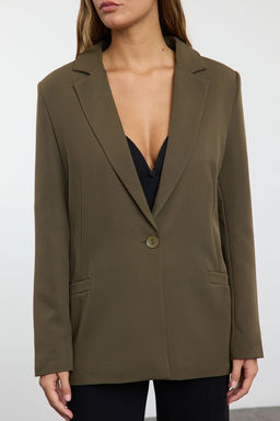 Koyu Haki Regular Astar Detayl? Dokuma Blazer Ceket TWOAW20CE0316