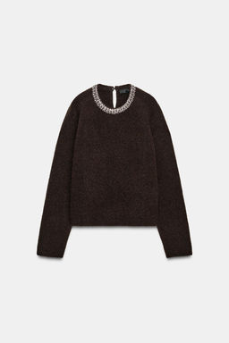 JEWEL BEADED NECK KNIT JUMPER - Zara фото 5