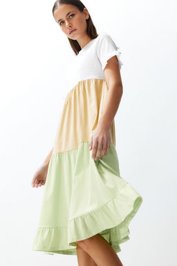 Cok Renkli Renk Bloklu A Kesim/Can Form Bisiklet Yaka K?sa Kol Orme T-shirt Elbise TWOSS24EL00192 - Trendyolmilla фото 3