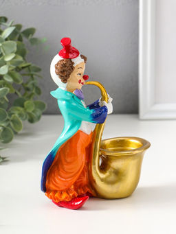 Подсвечник полистоун на 1 свечу "Клоун играет на трубе" яркий разноцветный 17 см