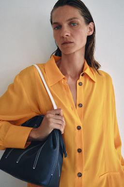 BOLSO DE HOMBRO PIEL COMBINADO / Azul Marino - Zara фото 2