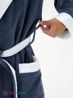 Мужской махровый халат с капюшоном с белой отделкой серый+белый МЗ-05-1 (84) - Росхалат фото 11