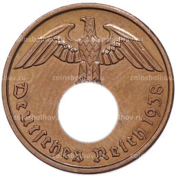 Монета 2 рейхспфеннига 1938 года A Германия