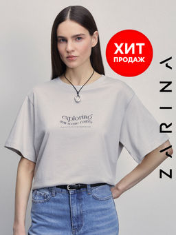 Хлопковая футболка оверсайз с принтом / Zarina