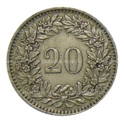 Монета 20 раппенов 1944 года Швейцария