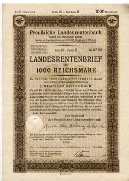 Облигация 4,5% 1000 рейхсмарок 1935 года Германия