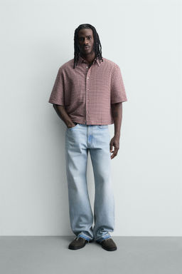 CAMISA CROPPED FIT CUADROS / Rojo oscuro