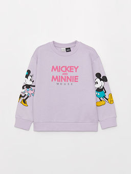 Bisiklet Yaka Minnie ve Mickey Mouse Bask?l? Uzun Kollu K?z ?ocuk Sweatshirt