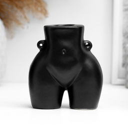 Подсвечник на 1 свечу TAKE IT EASY «Марта», керамика, чёрный глянец, 10×6×8 см