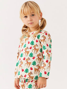 Bisiklet Yaka Uzun Kollu Y?lba?? Temal? K?z Bebek Pijama Tak?m?