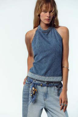 Z1975 HALTER DENIM PATCHWORK TOP - Zara фото 3