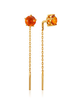 Позолоченные серьги-продёвки с гранёным янтарём коньячного цвета Баккара