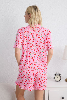 Trendyolmilla Pembe-Cok Renkli Kiraz Desenli F?rf?rl? Viskon Sortlu Dokuma Pijama Tak?m? THMSS25PT00031 фото 5