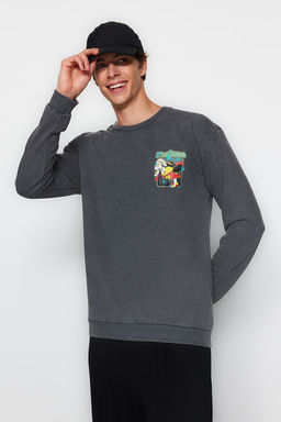 Antrasit Relaxed/Rahat Kesim Bisiklet Yaka Eskitme/Soluk Efektli Sweatshirt TMNAW23SW00476 - Trendyolmilla фото 2