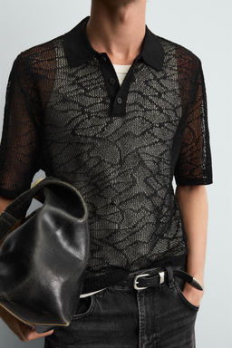 OPENWORK KNIT POLO SHIRT - Zara фото 7