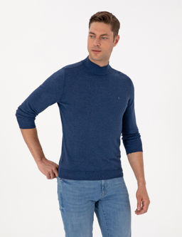 _ndigo Melanj Slim Fit Yar_m Bal_k__ Yaka Basic Triko Kazak