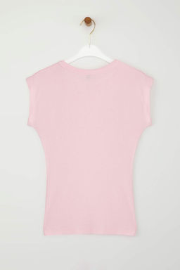 Ac?k Pembe Premium Viskoz/Yumusak Kumas Fitted/Vucuda Oturan Ay Kol Esnek Orme Bluz TWOSS23BZ00992