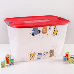 Контейнер для хранения с крышкой детский на колёсиках «Зверята», 56 л, 60×40×36 см, МИКС