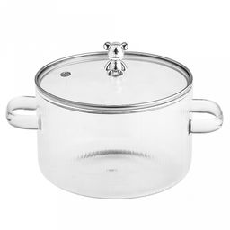 Салатник стеклянный Миледи 1,7л, д16см, h10см, основание д15см, общая h14см, стеклянная крышка с ободком из нержавеющей стали, пароотводом и ручкой Мишка, 2 ручки, в коробке (Китай)