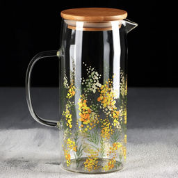 Кувшин стеклянный с бамбуковой крышкой Дорого внимание «Нежная мимоза», 1000 мл
