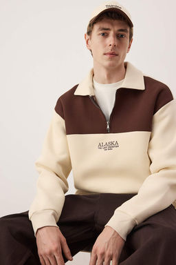 TRENDYOL MAN Vizon Oversize/Genis Kesim Renk Bloklu Ici Polar/S?cak Tutan Sweatshirt TMNAW24SW00130 - Trendyolmilla фото 10