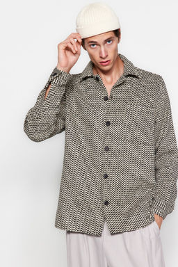 TRENDYOL MAN Siyah Unisex Regular Fit Diagonel Desenli Dokulu Kal?n K?sl?k Gomlek Ceket TMNAW24GO00070 - Trendyolmilla фото 5
