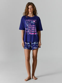 Комплект домашний женский синий с принтом