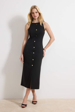 Siyah Dugme Detayl? Midi Dokuma Elbise TWOSS26EL00083