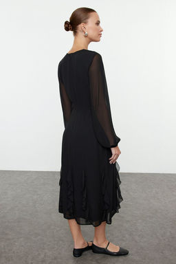 Trendyolmilla Siyah F?rf?rl? Sifon Midi Dokuma Elbise TWOAW25EL00383  фото 5